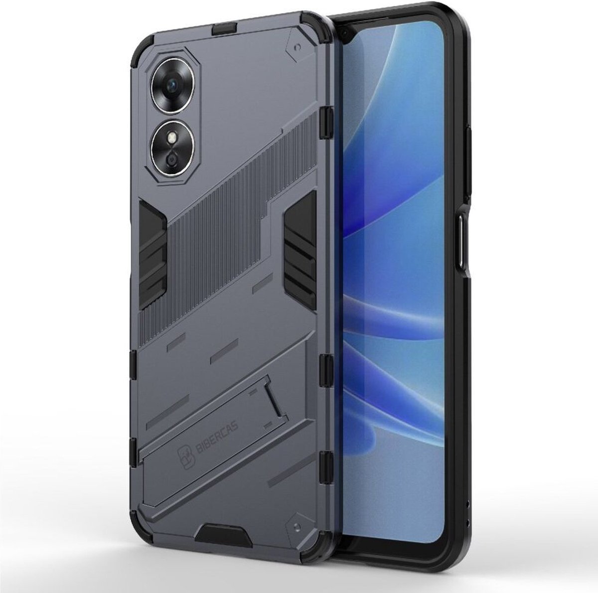 Oppo A17 Hoesje Shockproof Kickstand Back Cover Blauw