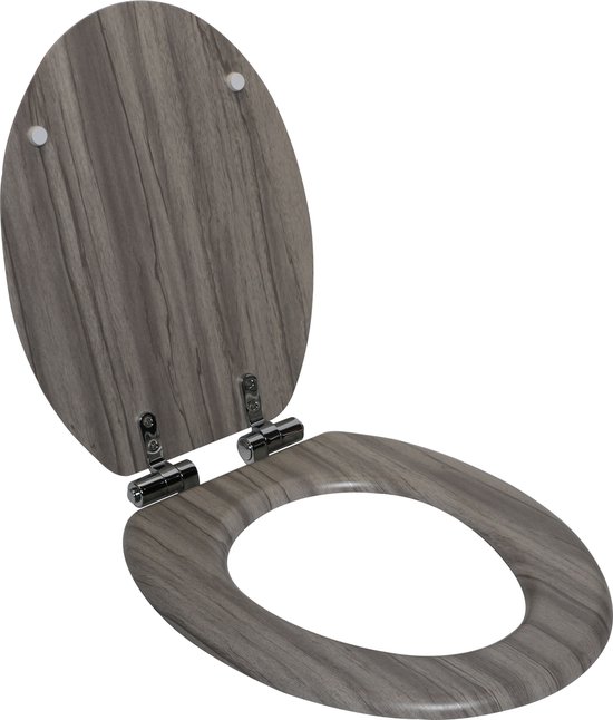 SENSEA - Ovale toiletzitting van MDF - Grijs houtpatroon - Valbeveiliging - PURITY