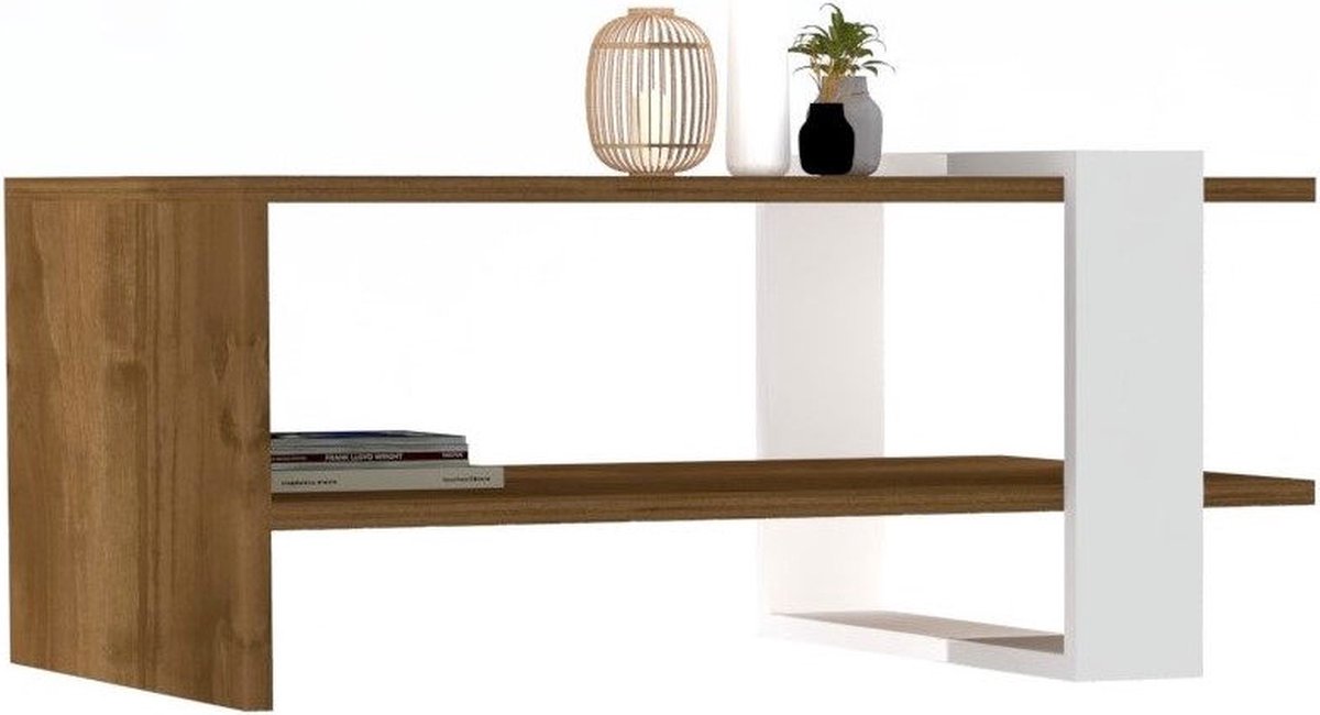 Skye Decor Houten salontafel "Gaye" - 80 x 50 x 35 cm - Notelaar, Wit Natuurlijk donker
