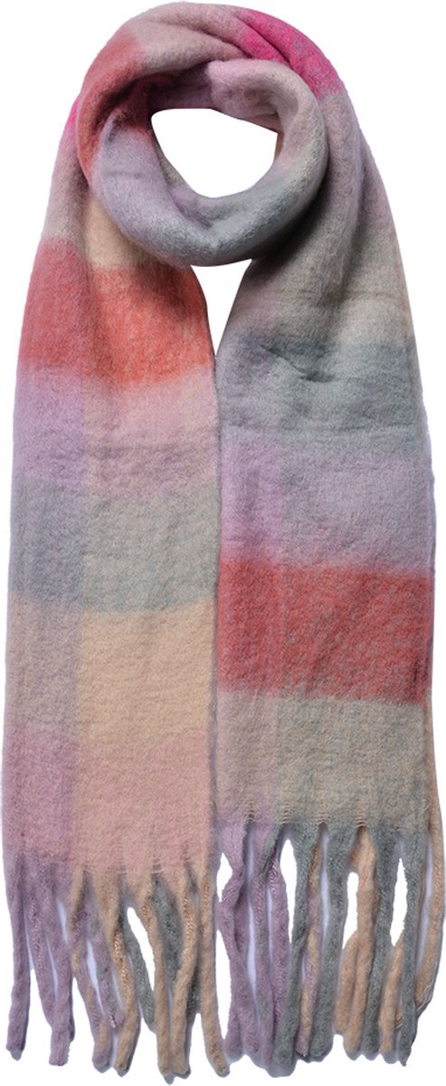 Juleeze Wintersjaal Dames 35x210 cm Roze Synthetisch Ruit