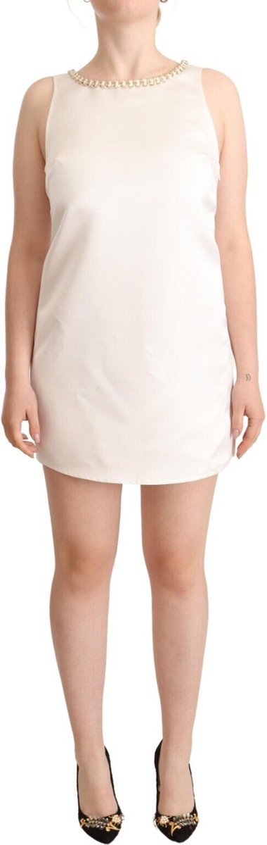 Witte polyester mouwloze mini shift-jurk