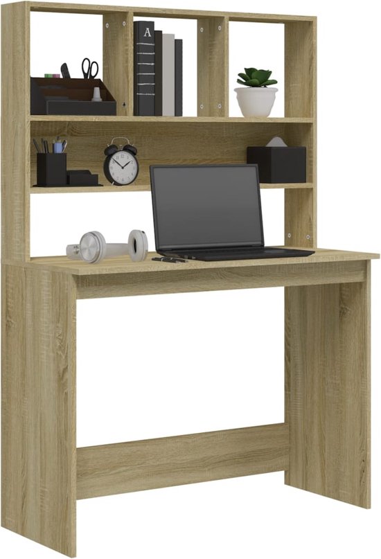 vidaXL Bureau met schappen 102x45x148 cm bewerkt hout artisanaal eiken, computerbureau, schrijftafel, schrijfbureau, computertafel, tafel, buro vidaXL Bureau met schappen 102x45x148 cm bewerkt hout artisanaal eiken, computerbureau, schrijftafel, schrijfbureau, computertafel, tafel, buro