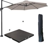 Garden Impressions Hawaii zweefparasol S Ø300 - donker grijs/zand met 80 kg parasolvoet en parasolhoes