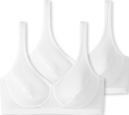 SCHIESSER 95/5 bralette (pack de 2) - bustier femme avec bonnets coton bio blanc - Taille : 70C