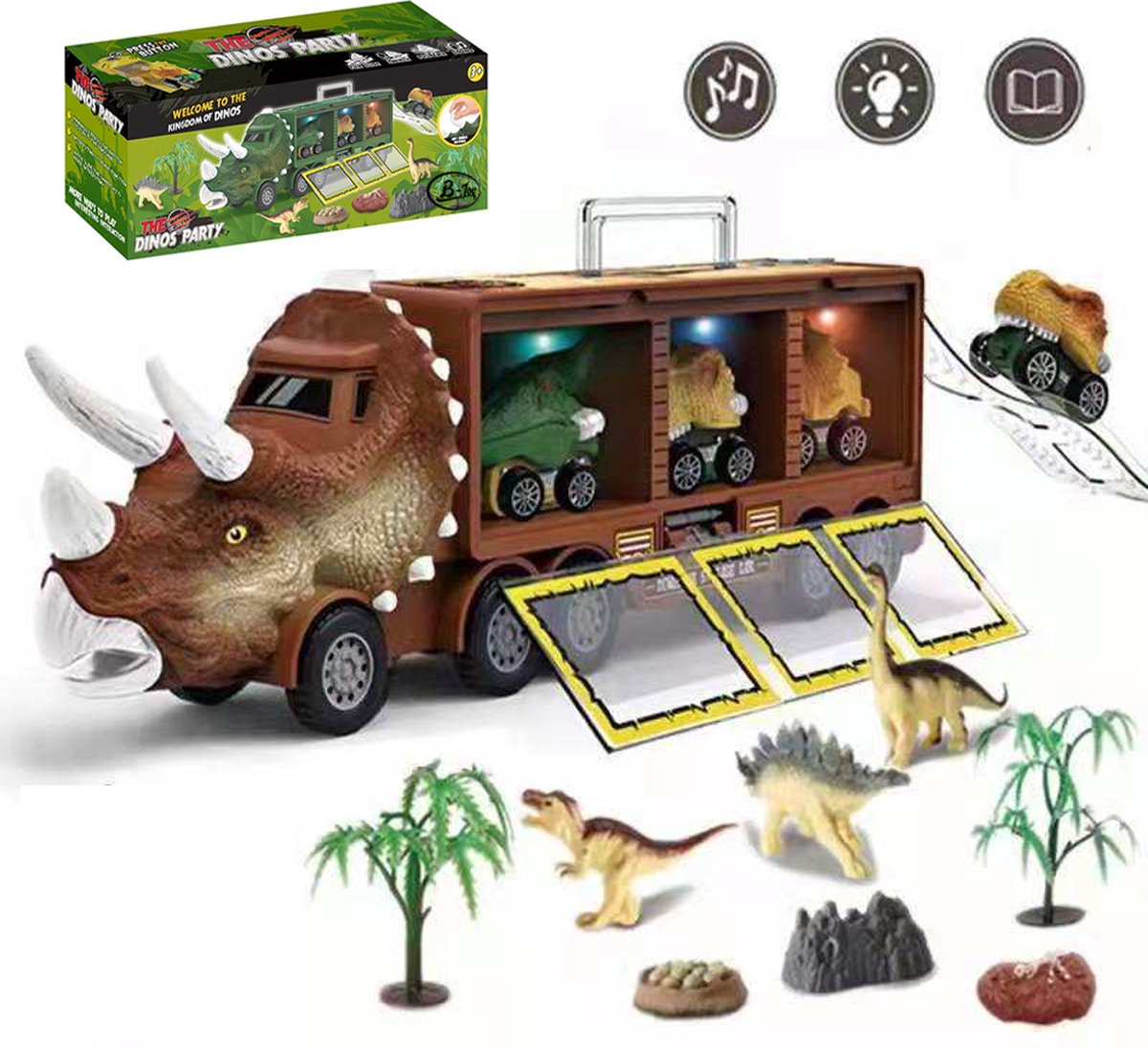 XL DINOSAUR TRUCK 39CM - Dino Truck avec 4 Dinosaures et oeuf - Le camion a  des pièces