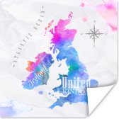 Muurdecoratie - Wereldkaart - Engeland - Olieverf - 50x50 cm - Poster