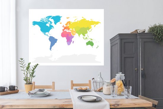 Affiche Carte du Wereldkaart - Arc-en-ciel - Wit - 160x120 cm XXL
