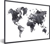 Fotolijst incl. Poster - Wereldkaart - Waterverf - Zwart - Wit - 40x30 cm - Posterlijst