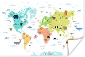 Wereldkaart - Dieren - Kinderen - 60x40 cm - Poster