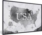 Fotolijst incl. Poster - Wereldkaart - Waterverf - Verenigde Staten - 30x20 cm - Posterlijst