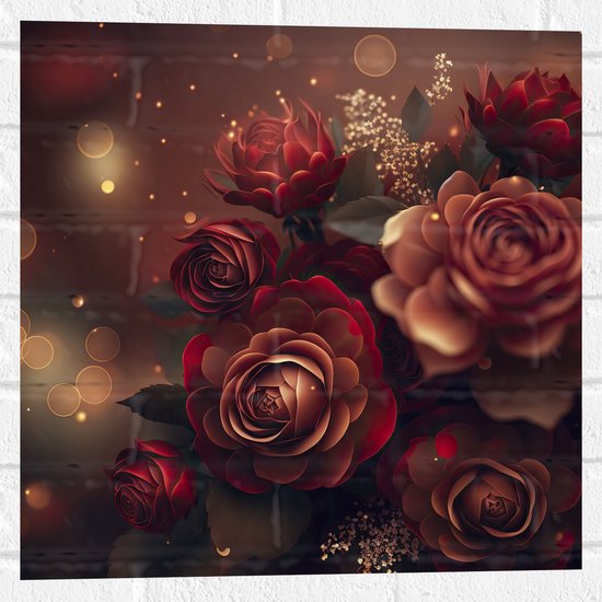Muursticker - Magisch Rood Bloemenboeket - 50x50 cm Foto op Muursticker