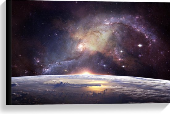 Canvas - Galaxy Lucht vanaf Planeet - 60x40 cm Foto op Canvas Schilderij (Wanddecoratie op Canvas)