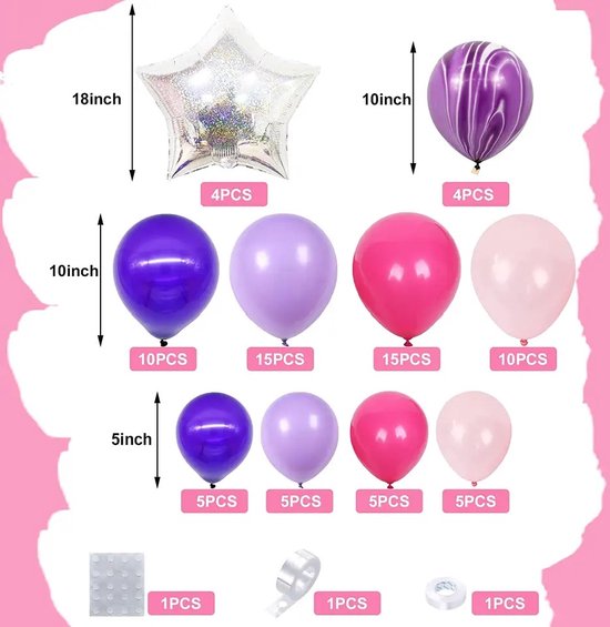 Lot de 10 ballons marbrés rose et violet