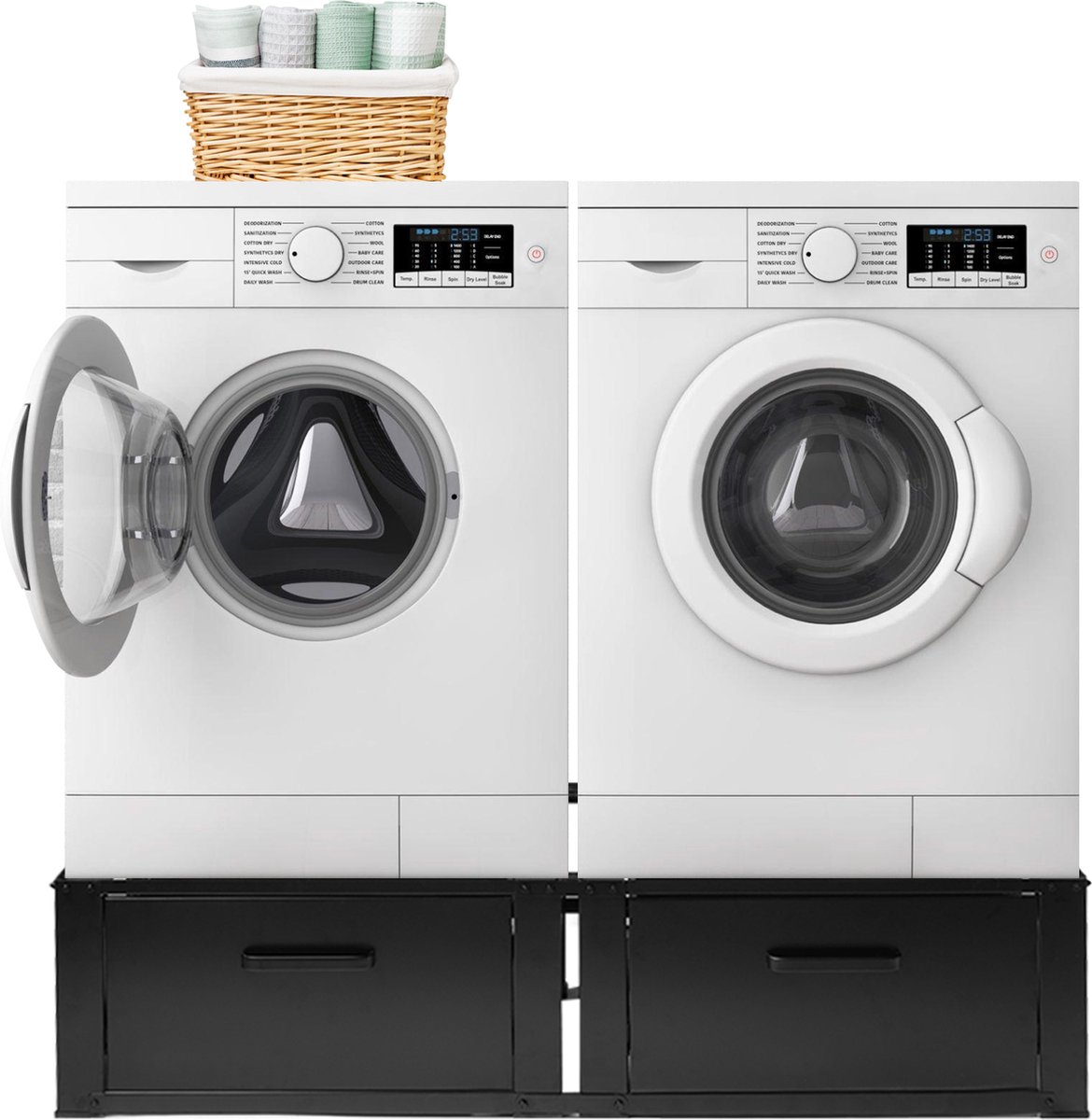 Vonia Wasmachine verhoger - Dubbel - Wasmachine en Droger Verhoger - Wasmachine Verhoger met Lade - Wasmachine kast - Wasmachine ombouw - Zwart - vonia
