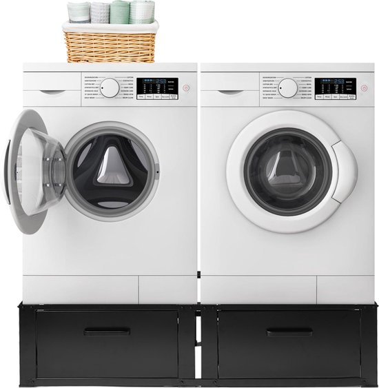 Vonia Wasmachine verhoger - Dubbel - Wasmachine en Droger Verhoger - Wasmachine Verhoger met Lade - Wasmachine kast - Zwart