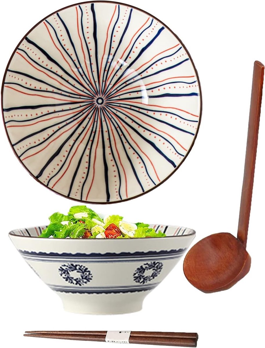 Ramen Bowls, Ramen Kom, Porseleinen Japanse Kom, Ramen Kom, Ramen Bowl met lepel eetstokjes, slakommen