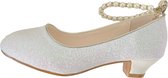 Communie schoenen - Prinsessen schoenen wit glitter met pareltjes - maat 34 (binnenmaat 22 cm) bij bruidsmeisjes jurk
