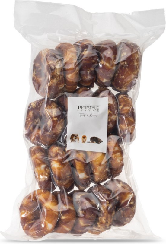 Petstyleliving - Gepofte ring met eend 7,5cm - 20 stuks - Hondensnack - Ringen - Kluiven