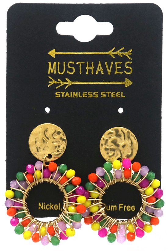 Oorbellen met Glaskralen - Oorhangers - RVS - 3,5x2,5 cm - Multicolor