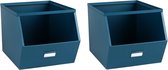 Urban Living Stapelbare opbergmand Open Metal Box - 2x - L23 x B32 x H21 cm - metaal - donkerblauw