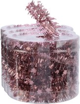 Decoris kerstslinger - 3x st- met sterren - oudroze - lametta - 700 cm