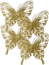 Decoris Kerstboom decoratie vlinders op clip - 4x - goud - 13 cm