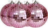 Othmar Decorations discobal kerstballen - 4x - roze -10 cm -kunststof