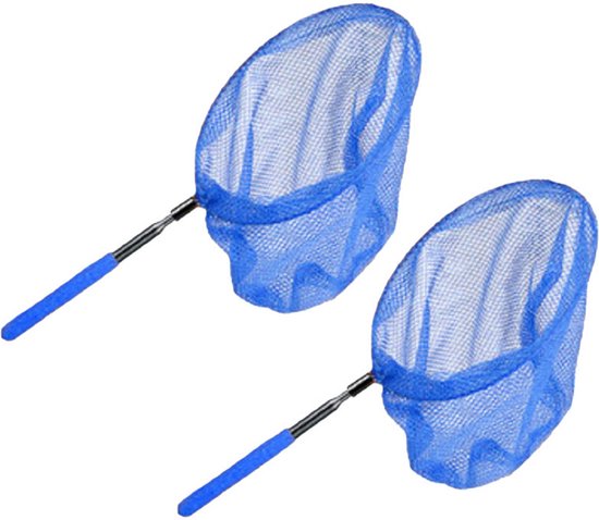 Filet de pêche / épuisette télescopique - 2x - bleu - métal - 38,5 à 86 cm
