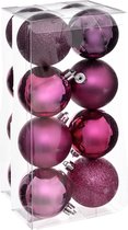 Atmosphera kerstballen - 16x stuks - framboos roze - kunststof - 7 cm