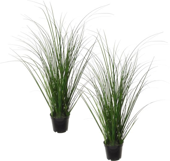 Plante artificielle Louis Maes Quality - 2x - Brins de graminées ornementales - vert foncé - H65 cm - en pot
