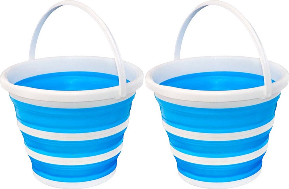 Goedkoopste Concorde emmer opvouwbaar - 2x - 15L - blauw/wit - kunststof en rubber