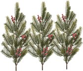 Decoris Branches de Noël/branches de pin - 3x - vert avec baies - 77 cm