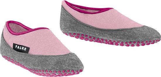 Roze pantoffels met grijze zool en fuchsia rand, met FALKE logo.
