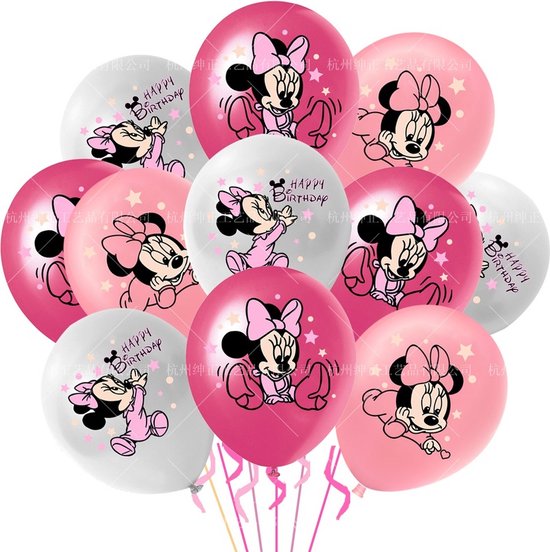 10-delig set ronde Minnie Mouse ballonnen in verschillende kleuren - Disney Minnie Mouse ballonnen rood, roze en grijs 30 cm groot - verjaardagsballonnen van Minnie Mouse