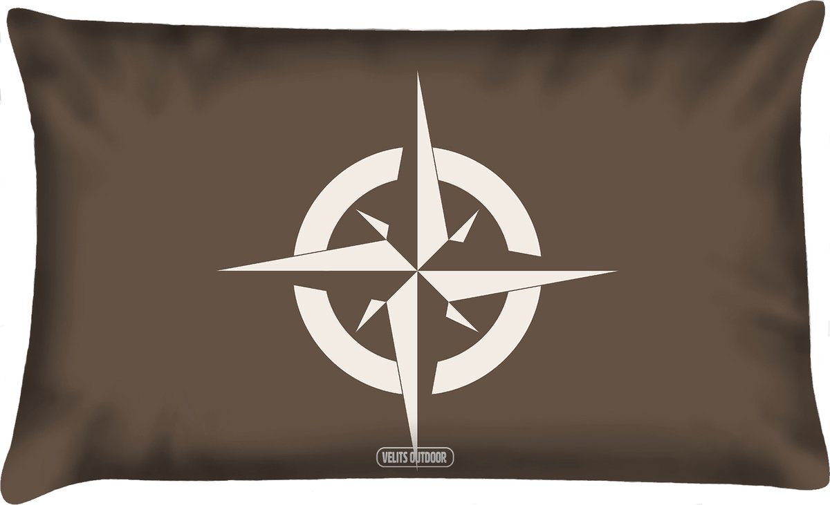 Velits outdoor Sierkussen - Buitenkussen Mud Race Waterafstotend Bootkussen Kompas - Zwart En Bruin - 60 Cm X 40 Cm
