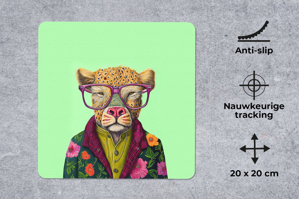 Muismat 20x20 cm - Mousepad Dieren - Bril - Hond - Design - Muismatten