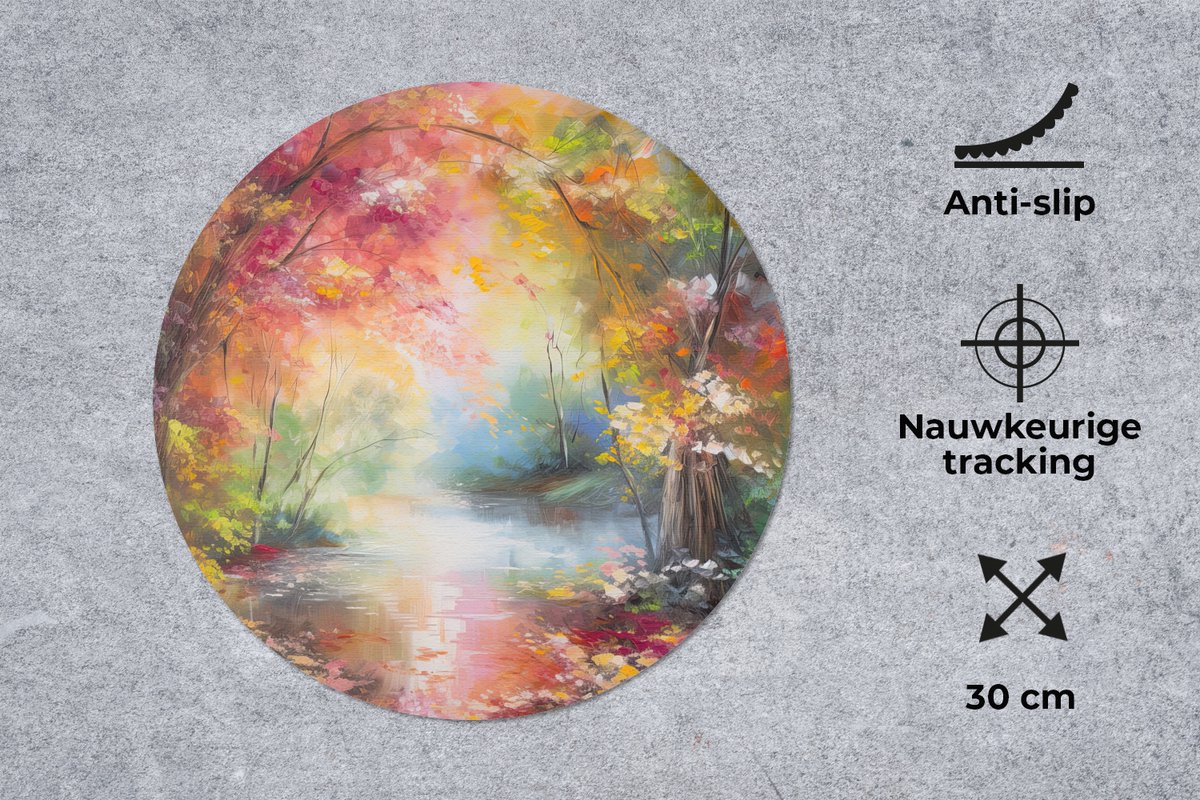 Muismat rond 30x30 cm - Mousepad Landschap - Olieverf - Kleurrijk - Natuur - Ronde muismatten
