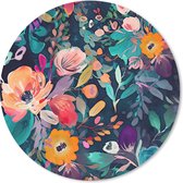 Muismat - Mousepad - Rond - Kleurrijk - Bloemen - Kunst - Natuur - Hippie - 20x20 cm - Ronde muismat
