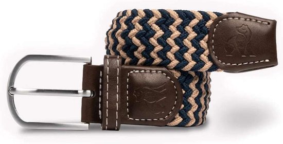 Foto: Swole panda gevlochten riem beige blauw zigzag elastische riem