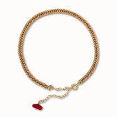 ByNouck Jewelry - Enkelbandje Small Curb Rood - Sieraden - Goudkleurig - Vrouwen Enkelsieraad