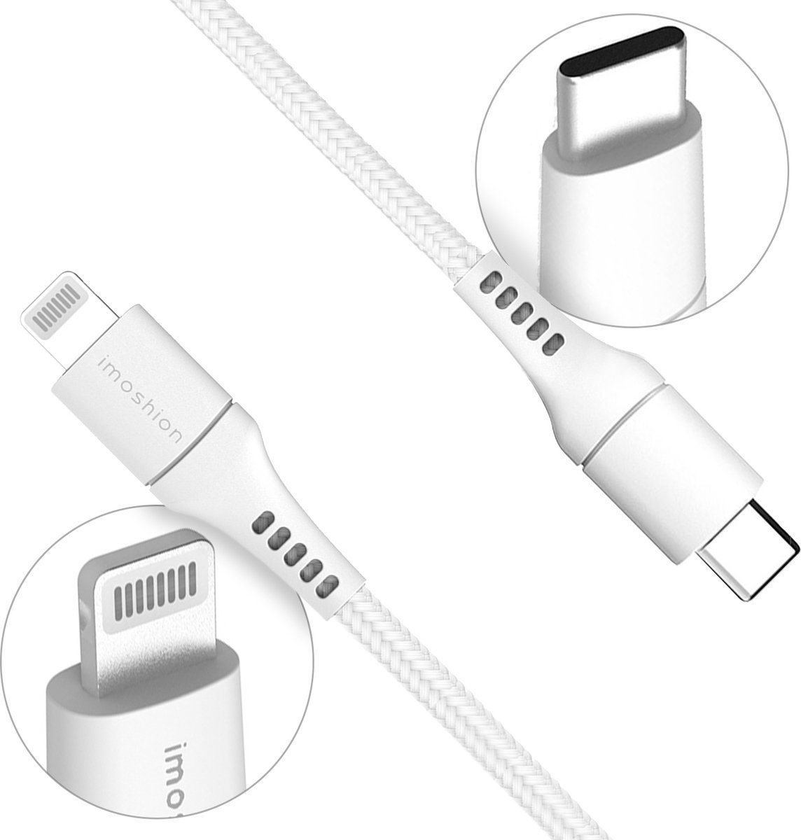 iMoshion Geschikt voor Lightning naar USB C Kabel - 1 meter - Oplaadkabel geschikt voor iPhone 11/12/13/14 - Stevig gevlochten materiaal - Wit - iMoshion
