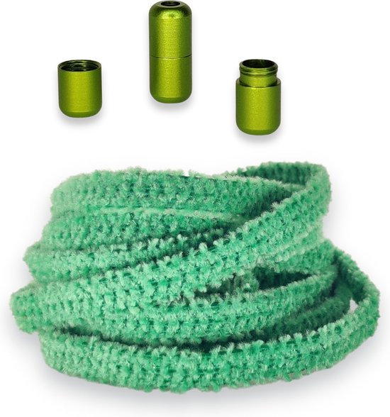Agletless® Groene Fluffy Elastische veters zonder strikken - Plat - Bespaar tijd & geld - one-size-fits-all