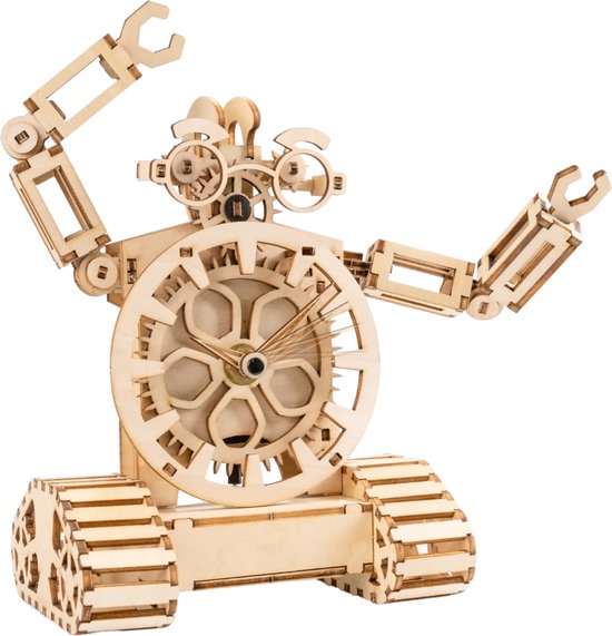Crafts&Co® Houten Bouwpakket voor Volwassenen - Maak Zelf een Werkende Klok - DIY Modelbouw en Miniatuur 3D Puzzle - Robot Klok