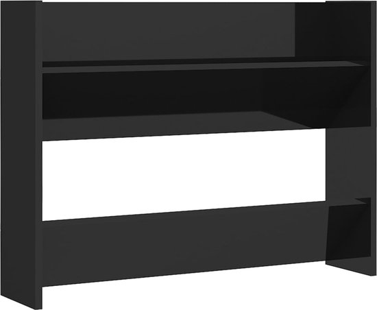 vidaXL - Wandschoenenkast - 80x18x60 - cm - bewerkt - hout - hoogglans - zwart