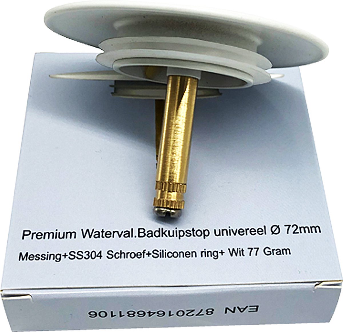 Waterval RVS Badkuip Afvoerplug badkamer - Badstop met dubbele afdichting - verstelbare Badplug universele Afvoerplug voor uw badkuip - 72 mm Wit — afbeelding 3