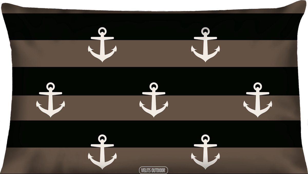 Velits outdoor Sierkussen - Buitenkussen Mud Race Waterafstotend Bootkussen Streep Ankers - Zwart En Bruin - 60 Cm X 40 Cm