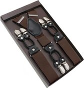 Luxe chique bretels - Donkerbruin effen - Sorprese - zwart leer - 6 stevige clips - heren - unisex