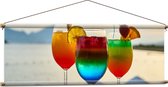 Textielposter - Kleurrijke Cocktails met Uitzicht op Zee - 120x40 cm Foto op Textiel