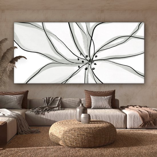 Peinture sur toile 160x80 cm - Décoration murale Bloem - Art - Wit - Zwart - Décoration murale murale salon - Décoration chambre - Accessoires de chambre - Peintures