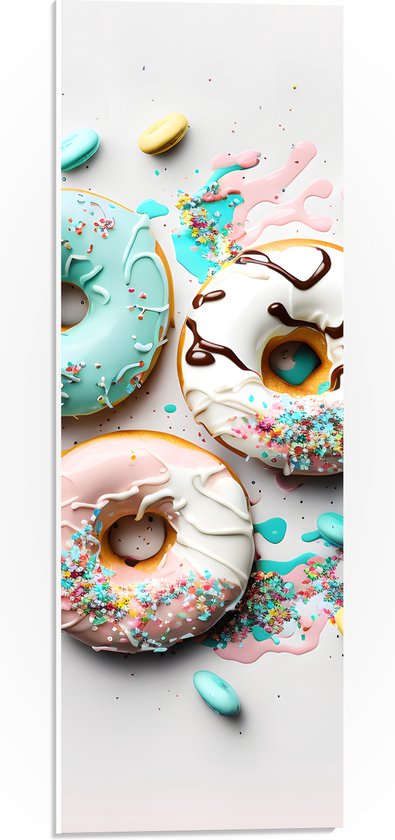 PVC Schuimplaat - Donuts met Pastelkleurig Glazuur en Sprinkles - 20x60 cm Foto op PVC Schuimplaat (Met Ophangsysteem)